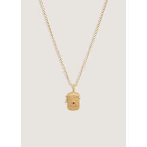 Relic Ribbed Locket <b>Necklace</b> with <b>Ruby</b> Bezel Setting Inlay Technology - Product Image 1