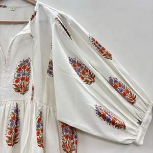 Vestido Midi de algodón bohemio de alta calidad para mujer, túnica corta con estampado de bloque de mano Floral, regalo para sus seres queridos - Product Image 3