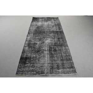 Vintage Turkish Rug 3,5x7,<b>9</b> ft (106x240 cm), Black Gray Plants & trees Rug - Product Image 1