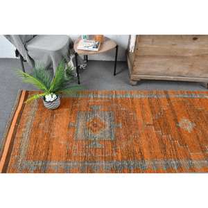 Kilim 3 X 11,1ft naranja marrón lana viscosa tejido plano alfombra turca Jacquard diseño felpa pila altura para pasillo rectángulo espacio - Product Image 2