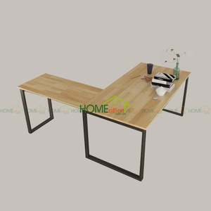 Bureau de direction minimaliste de luxe en forme de L, 1,6 m x 1,6 m, plateau en bois de caoutchouc, pieds en fer 25x50 mm, assemblé - Product Image 5
