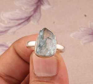 Rough Natural Blue Topaz <b>Ring</b> Handmade 925 Sterling Silver <b>Adjustable</b> <b>Ring</b> Unique Anniversary Gift for Her - Product Image 1