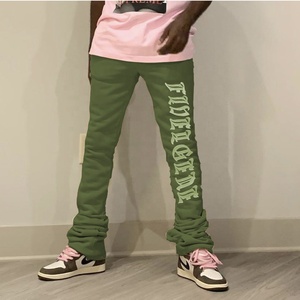 Pantalones apilados de nueva moda para hombre, pantalones informales de lona para correr, pantalones acampanados de cintura media con cierre de cordón, ropa de calle plana - Product Image 1