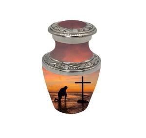 Urnas de cremación al por mayor de alta calidad, urna de recuerdo de cremación de aluminio con tema matutino para cenizas humanas - Product Image 1