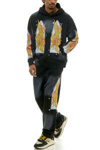 ชุดวอร์มสำหรับผู้ชาย420แกรมกรดกางเกงขาบานฮิปฮอปวิ่งมีกระเป๋าข้าง - Product Image 3