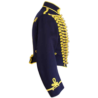 Veste homme napoleonnaïque hussarde neuve, faite main, en laine bleue, col montant, respirante, coupe-vent, reproduction vintage
