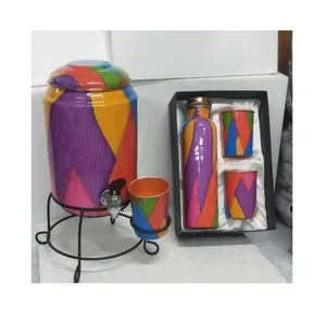Boa Saúde Esmalte De Cobre Puro Dispensador De Água Impresso Casa Cozinha Decoração De Armazenamento Drinkware Garrafa De Água & Vidro Gift Set Box