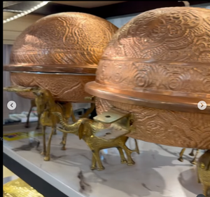 Ensemble de plats à friture pour table à manger de luxe à motif floral fleurs en laiton suspendues finition or/argent capacité de 5 litres en acier inoxydable - Product Image 5