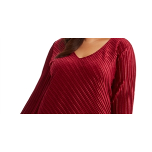 Camicetta da donna Alfani taglie forti 0X rossa con scollo a V a costine, stile casual e grazioso, a mezza manica, tinta unita o fantasia scozzese, con bottoni, primaverile - Product Image 5