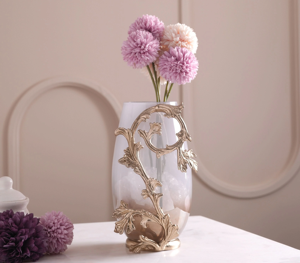 Apricity luxe fumé verre Vase feuille d'or embellissement aluminium fer acier inoxydable laiton moderne maison hôtel décor - Product Image 1