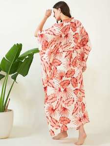 Vestidos bonitos de talla grande para mujer, vestido con lazo Floral de algodón y cuello de pico, vestidos de media manga corta Maxi de Color liso, trajes de mujer para mujer - Product Image 3