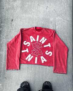 OEM T-shirt décontracté à manches longues pour homme avec strass vieilli multicolore design vintage coupe surdimensionnée impression DTG style lavé - Product Image 5