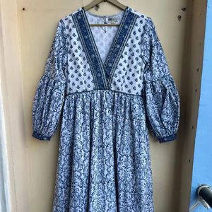 Vestido maxi de algodón con estampado floral, colores mezclados, ropa informal tradicional, escote en V, estilo bohemio, vestido Maxi con escote en V bordado - Product Image 1