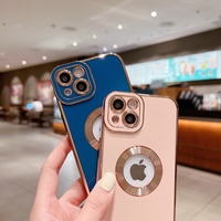 Étui de téléphone portable en TPU plaqué luxe avec trou pour logo en gros pour iPhone 11 12 13 14 15 Pro XS XR Max 6 7 8 Plus, protection élevée