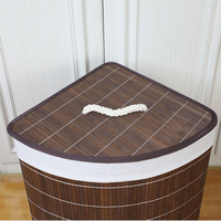 Panier à linge pliable en bambou avec couvercle, panier de rangement triangulaire pour vêtements sales, pour la salle de bain, rangement domestique