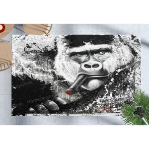 Alfombra con Estampado de Gorila Fumando - Alfombra de Chenilla con Diseño Animal Único - Product Image 2