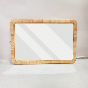 Espejo rectangular hecho a mano mimbre Natural enmarcado espejo de pared Rectangular Boho Chic decoración del hogar Ratán - Product Image 3