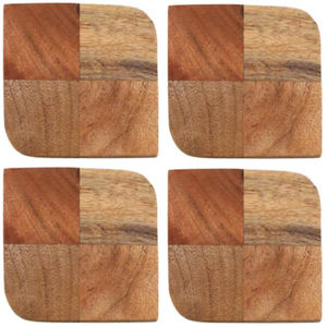 Ensemble de 4 sous-verres modernes et élégants en bois d'acacia et résine époxy avec support, sous-verres carrés faits à la main pour la décoration de bar à domicile - Product Image 6