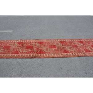 Alfombra de área de lana turca Vintage rojo Beige 29X13,8 pies rectángulo grande patrón de retazos abstractos 10mm de espesor respaldo de látex nuevo" - Product Image 3