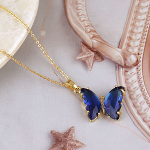<b>Butterfly</b> iolite quartz pendant necklace 18k gold trending necklace christmas <b>gift</b> for her designer prong setting thin chain - Product Image 5