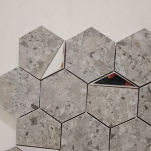 Style <b>Sealed</b> In Stone 73mm Hexagon Silver PVD Ceramic Mosaic Tile Matte For Kitchen backsplash Accent walls in <b>living</b> rooms - Product Image 4