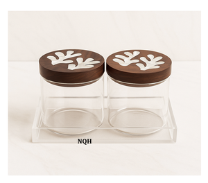 Ensemble de 3 pots de conservation hermétiques en bois de luxe avec couvercle incrusté de nacre, contenants en verre faits à la main pour fruits secs et en-cas - Product Image 3