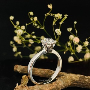 Bague de fiançailles solitaire en or massif 14 carats 1 ct CVD, bague en diamant solitaire de 1 ct de taille ronde en laboratoire - Product Image 1