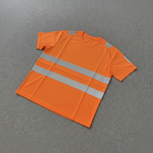 เสื้อยืดนิรภัยแขนสั้นผู้ชายแบบกันน้ำ Hi-Vis ANSI Class 2 ไซส์ใหญ่ ผ้าโพลีเอสเตอร์ ระบายความชื้น พร้อมแถบสะท้อนแสง - Product Image 5