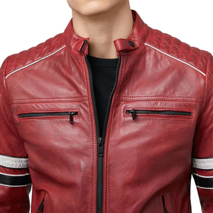 Genuine <b>Men</b> Leather <b>Jacket</b> High Street Slim Fit Coated Stand Collar <b>Thin</b> Customized Front Logo - Product Image 6