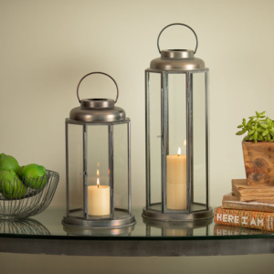 Linternas de portavelas de Metal plateado de diseño de tendencia, linternas de cristal elegantes con borde fino de forma redonda para decoraciones de hogar y jardín - Product Image 1