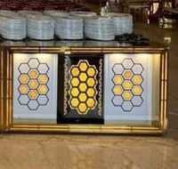 Comptoir de service/Comptoir de nourriture de banquet au design moderne station de buffet d'hôtel en acier inoxydable pour restauration avec roue/comptoir de présentation des aliments