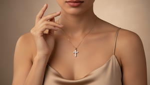 Women's 14K <b>Gold</b> & Natural Classic Round Diamond <b>Cross</b> Pendant - Product Image 5