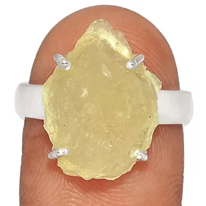 Perhiasan mewah terbaru desain asli 18K lapis emas tetesan air kaca gurun Libya potongan Oval batu permata cincin berlian perhiasan