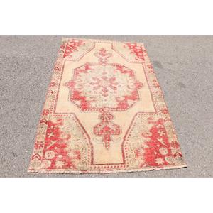 พรมตุรกี, พรมวินเทจขนาด 4.1x6.5 ฟุต, พรมขนสัตว์สีแดงล้วน - Product Image 1