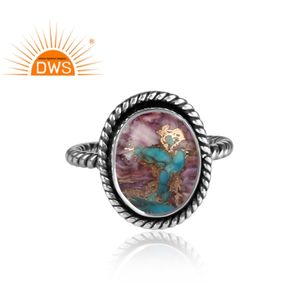 แหวนอัญมณีสีเงินสเตอร์ลิงออกซิไดซ์สีเงินโมฮาวีทำจากทองแดงสีม่วงสีเทอร์ควอยซ์ - Product Image 2