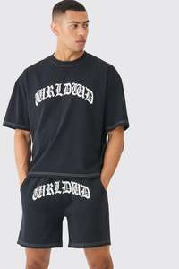 Conjunto de camiseta y pantalón corto con estampado de puntadas en contraste boxy de gran tamaño para hombre, conjunto de camisetas de manga corta de verano y pantalones cortos a juego - Product Image 4