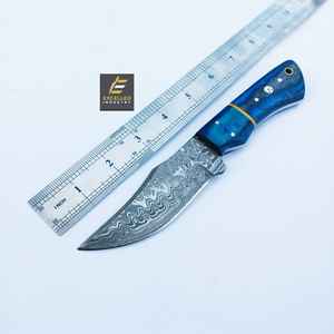 Damascus Hunting Skinning Knife Damascus Steel Knife with Wood Handle Handmade Skinner Camping Knife With <b>Leather</b> Sheath - Product Image 4