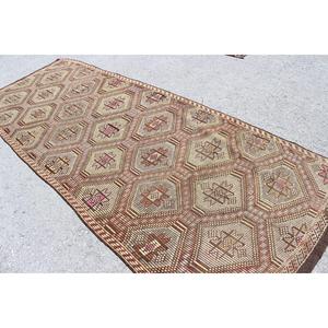 4.6x11.5 ft Rug, Vintage Turkish Rug, <b>Brown</b> Green Bordered <b>Wool</b> Rug - Product Image 4