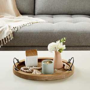 Plateau ovale en bois de manguier fait à la main avec poignées Plateau élégant pour décor de table et service de petit déjeuner - Product Image 1