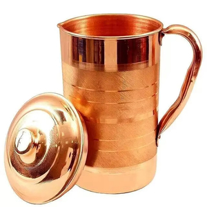 Pichet en cuivre de haute qualité meilleure conception bouton de produit fait main avec couvercle cruche d'eau en cuivre à vendre utiliser hôtel et usage domestique - Product Image 1