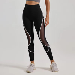 Leggings de gymnastique taille haute sans couture pour femmes Pantalon d'entraînement élastique à pousser Contrôle du ventre Vêtements de yoga solides-Nylon/Spandex - Product Image 3