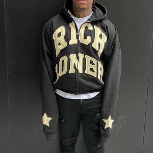 เสื้อมีฮู้ดแบบเรียบง่ายสไตล์วินเทจผ้าคอตตอนผสม100% ซีดจางมีซิปแบบปรับแต่งแนวสตรีท - Product Image 1