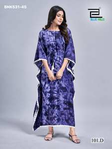 Vestido Kaftan de Rayón Grueso con Estampado y Borde de Encaje, Diseño Increíble, Última Colección de Telas, Última Moda - Product Image 4