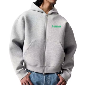 Nouveaux sweats à capuche unisexes personnalisés couleur unie, épais, avec broderie vintage, patch, délavage acide, épaules tombantes et fermeture éclair, 100% coton - Product Image 1