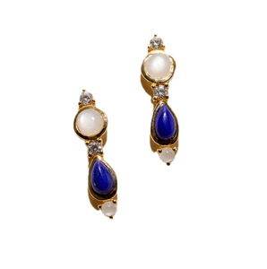 Boucles d'oreilles pendantes en argent sterling 925 plaqué or 14 carats avec topaze, style chunky, ajustables, classiques - Product Image 1