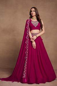 El último diseñador Faux Georgette trabajo de bordado de hilo Lehenga Choli ropa india y paquistaní de Fab Zone - Product Image 5