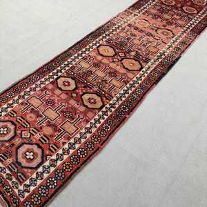 Turkish Vintage <b>Runner</b> Rug 3.2x10.4 ft, <b>Red</b> Black Persian Wool Rug - Product Image 2