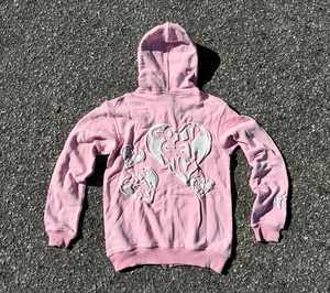 Personalizado hombres 500G peso pesado 100% algodón Vintage ácido lavado en blanco cremallera bidireccional parche desgastado Zip up Sudadera con capucha - Product Image 2