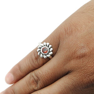 Dainty Birthstone <b>Rings</b> Luxury Hand Crafted 925 Sterling Silver Red Garnet Gemstone Floral Design Birthstone <b>Rings</b> <b>For</b> Women OEM - Product Image 2
