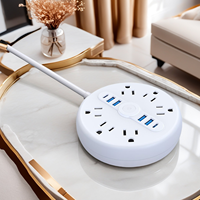 Strip daya 6 Outlet ultra-tipis dengan USB-C kabel 15 kaki tahan api soket ekstensi soket PC